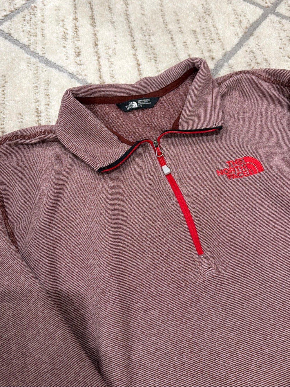 The North Face Mens Size L Maroon w/Orange Accents Quarter Zip Fleece Pullover